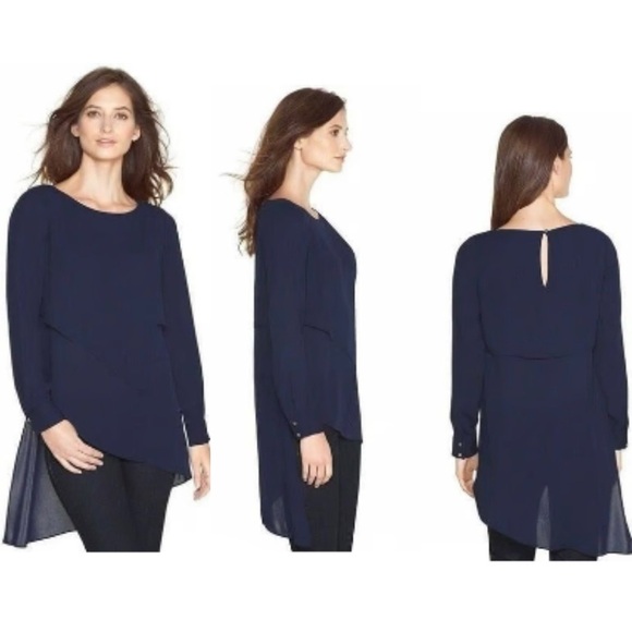 White House Black Market Blue Asymmetric Layered Tunic Top 8 - Picture 1 of 10